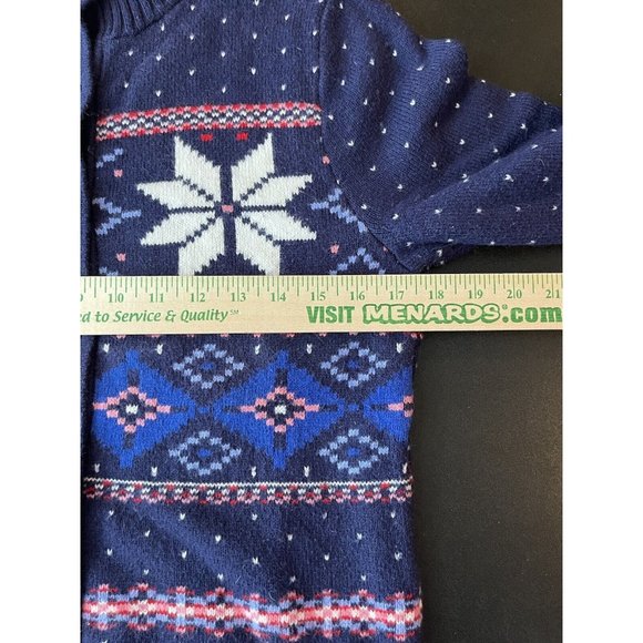 Lands End Cardigan Sweater Fair Isle Heavyweight Blue Button Up Cotton Winter S - Picture 8 of 13